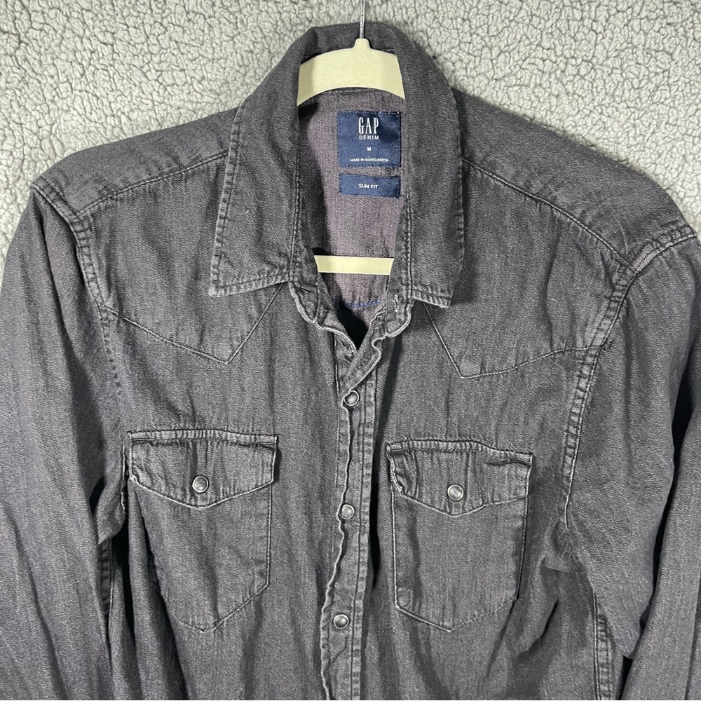 Gap denim shirt women’s size medium western pearl snap black w - Picture 4 of 11